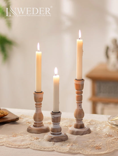 Inweder Wooden Candlestick Holders Rustic: Farmhouse Wood Taper Candle Holders Boho Candle Sticks Holder Fall Decor for Dinning Table Mantle Party Holiday Christmas Wedding Home Set of 3