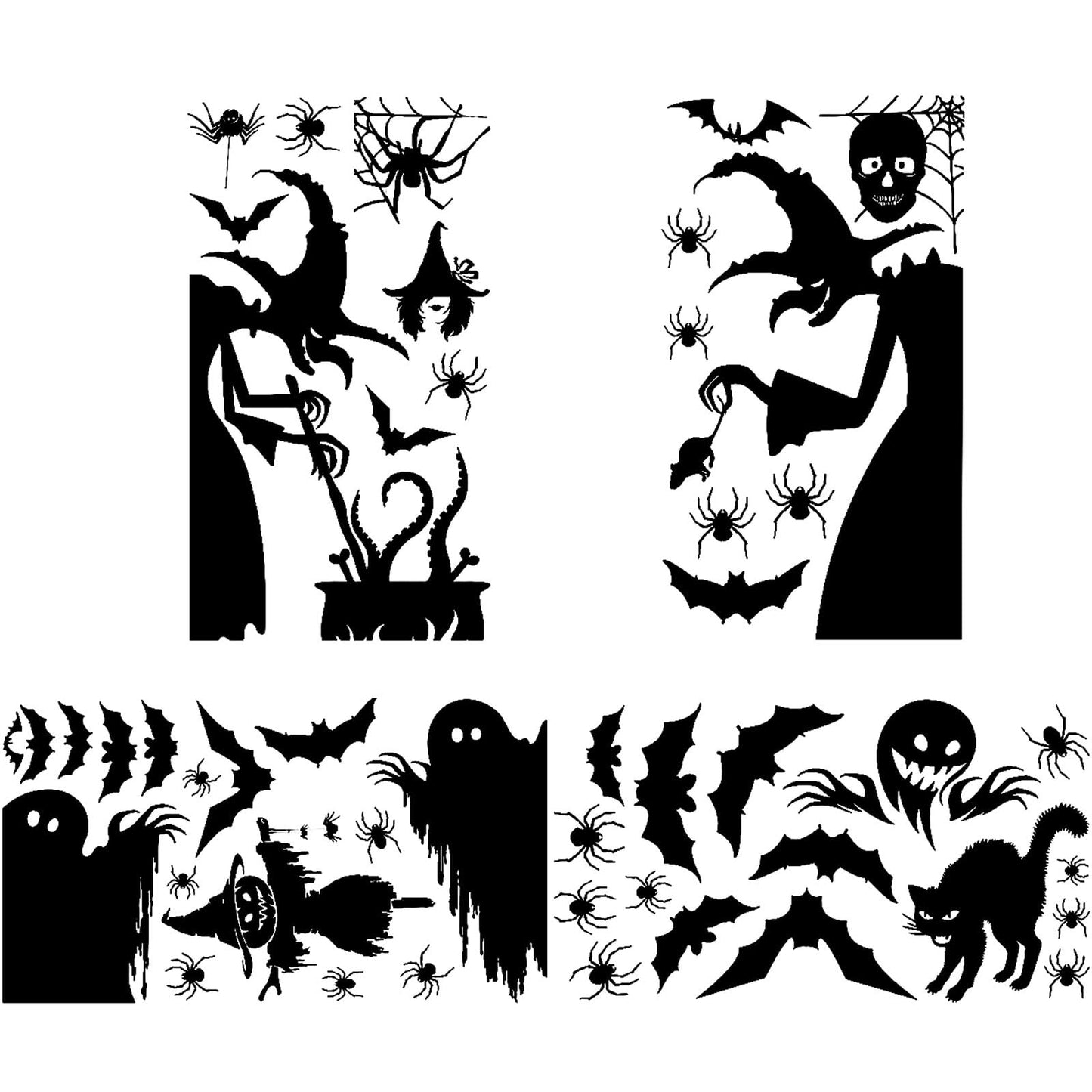 Vkinman Halloween Window Decor Large Halloween Window Silhouette Scary Witch Halloween Window Clings Halloween Stickers for Home Office School, 4 Pcs
