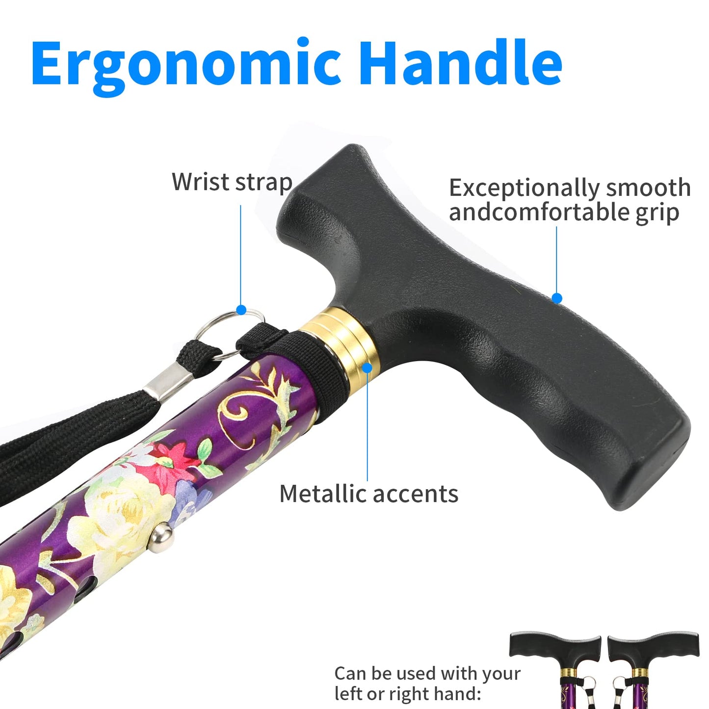 Walking Cane LIXIANG Cane for Man/Woman | Mobility & Daily Living Aids | 5-Level Height Adjustable Walking Stick | Comfortable Plastic T-Handle Purple Printing