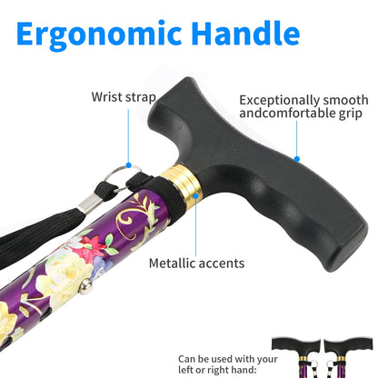 Walking Cane LIXIANG Cane for Man/Woman | Mobility & Daily Living Aids | 5-Level Height Adjustable Walking Stick | Comfortable Plastic T-Handle Purple Printing