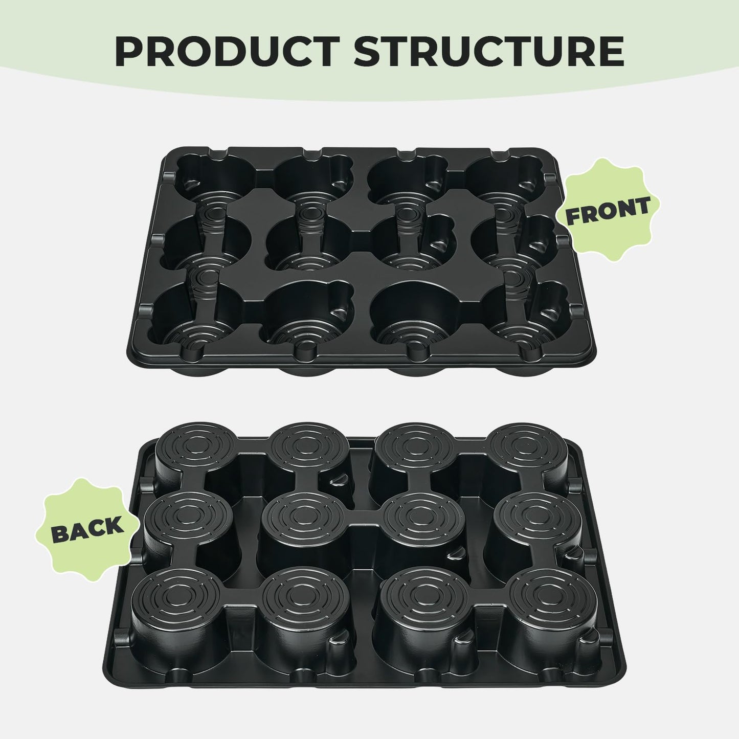 homenote 4 Inch Seed Starting Trays 5 Pack, 12-Cell Seedling Starter Trays for Indoor Outdoor Growing, Plant Starter Germination Trays for Pots Seedlings 4" Opening Compatible Pots
