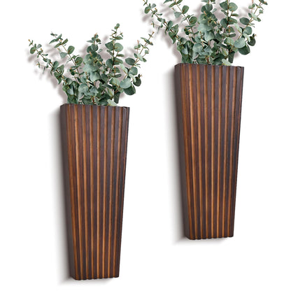 2PCS Wood Wall Planter for Indoor Plants, Wooden Hanging Planter for Dried Flowers and Artificial Greenery Plants,Abstract Vase, Modern Farmhouse Wood Wall Decor for Living Room,Bedroom,Bathroom