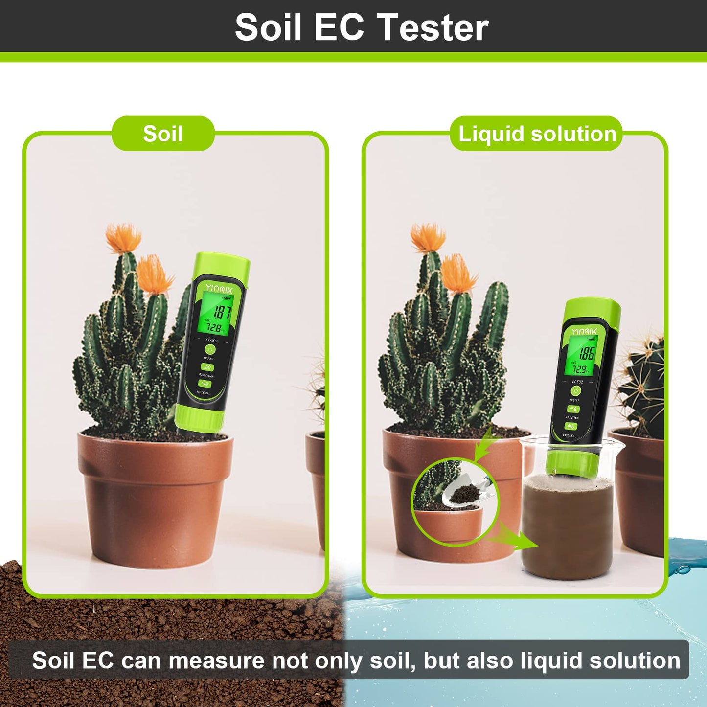 YINMIK Digital Soil Moisture Meter,Direct Soil EC Meter,3 in 1 Soil Hygrometer EC Indoor Plant Soil Moisture Meter for Water,House Plants,Great Hygrometer for Gardeners,Composters,Farmers,Nurseries