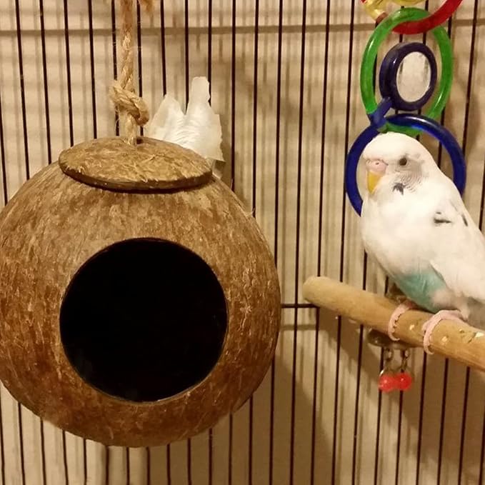 Hanging Coconut for Birds,Bird Nest for Cage Parakeet Hideaway Budgie Hut House Sleeping Toys Pet Cage Habitats Decor for Parrot Cockatiel Conure Finch