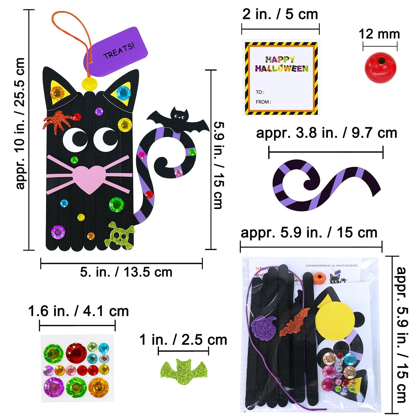 Winlyn 24 Sets Halloween Crafts Kits Fall Crafts DIY Craft Stick Halloween Ornaments Decorations Art Set Jack-O’-Lantern Ghost Foam Stickers Arts and Crafts for Kids Classroom Activities Party Favors
