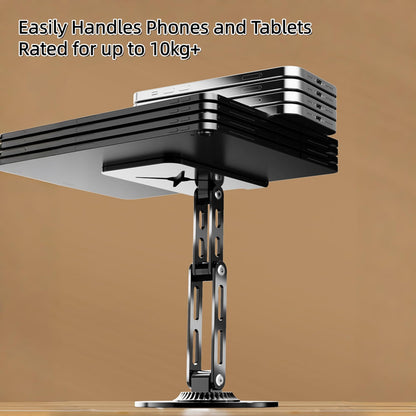 Briteroh All-Metal Cell Phone Stand 360° Rotatable & Height Adjustable - 25KG Super Load-Bearing, Foldable Desk Stand for Phone, Compatible with iPhone 17/16/15/14, Nintendo Switch, Silver