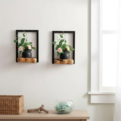Natural Edge Cedar Wood 2 Pack Wall Plant Holders, Window Planters Shelves, Wood Floating Shelf, Indoor Plants Stands, Wall Decor Planter Hanging Shelf, 12x9x5 Inches