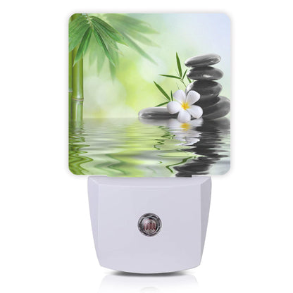 Smoaffly Zen Stones Bamboo Tree Jasmine Flower Spa Night Light Plug-in LED Nightlights Auto Sensor Night Lamp Dusk-to-Dawn Lamp Home Decor for Nursery Children Girls Boys