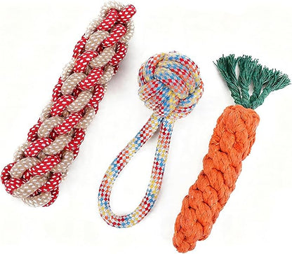 3PCS Natural Cotton Rope Toys for Small Dogs and Puppies, Dog Dental Care Chew Toys for Teething, Anxiety Relief, Helps Clean Teeth & Prevent Furniture Destruction(Corn cob Set)