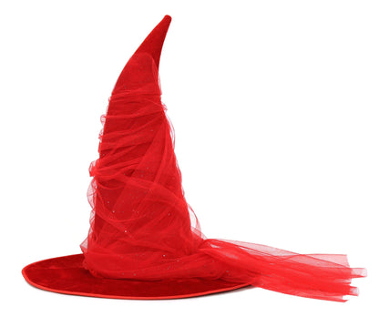 UQJE Women's Red Witch Hat Adult Mesh Witches Hat Halloween Costume-18in