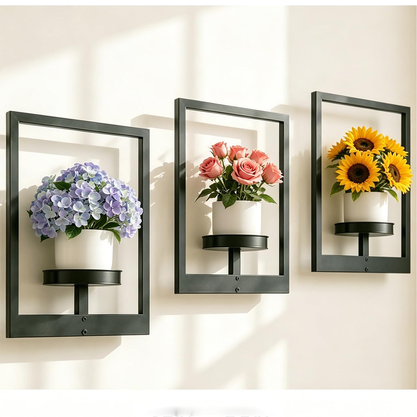mekpiwu 3 Pack Picture Frame Wall Planters, Hanging Plant Shelves for Indoor Plants, Decorative Plant Stand & Hanger for Living Room, Window, Entryway & Outdoor Use, Black