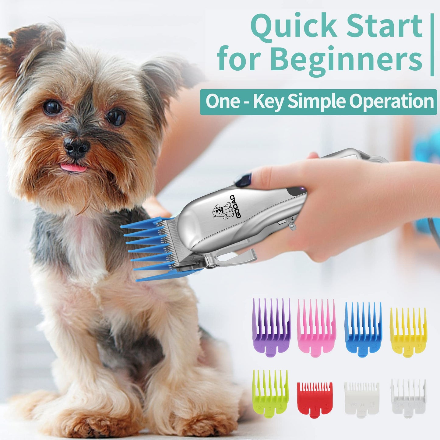 Gooad Dog Clippers for Grooming for Heavy Thick Hair&Coats, Dog Hair Trimmer,Low Noise Rechargeable Cordless Dog Grooming Kit Pet Shaver for Small Large Dogs Pets (Sliver)