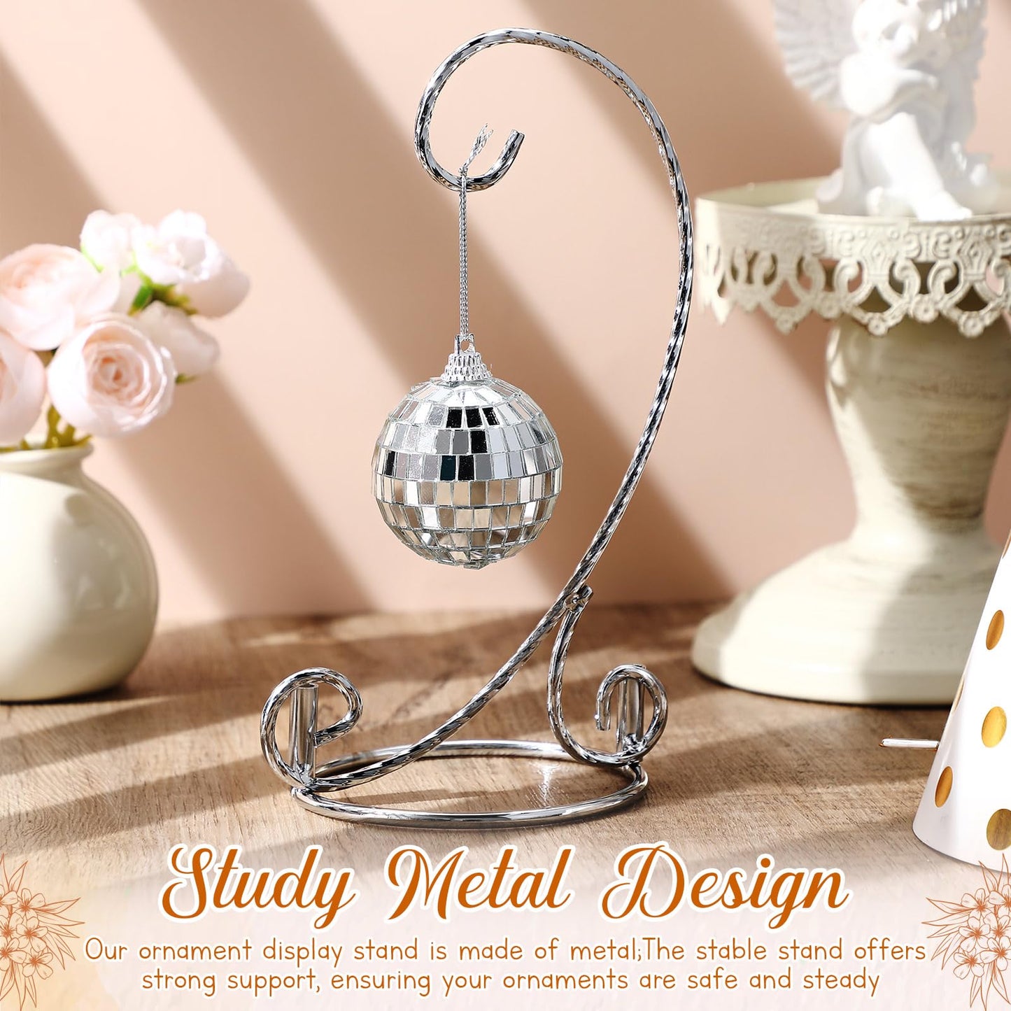 MorningRo 2 Pcs Small Twisted Ornament Display Stand 7.5" H Ornament Hanger Stand Holder Hanging Terrarium Holder for Wedding Christmas Home Office Decor(Silver)