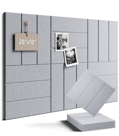Felt Bulletin Board Tiles -28"x18" with 40 Adhesive Tabs, Cork Board Alternative for Office Decor, Push Pin Board Wall Organizer 6-Pack (Soft Gray)