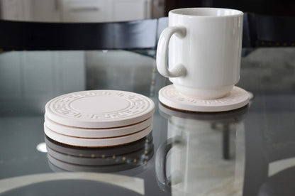 Thirstystone Greek Key 4 Pack Embossed Stone Coaster Set Manufactured in The USA Absorbent Classic