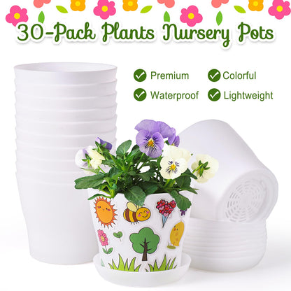 Aweyka 30 Pack Garden Plastic Pot Craft Kit DIY Flower Plant Crafts Nursery Pots with Stickers Flower Planting Growing Kit for Spring Summer Home Classroom School Creative DIY Art Project Activities