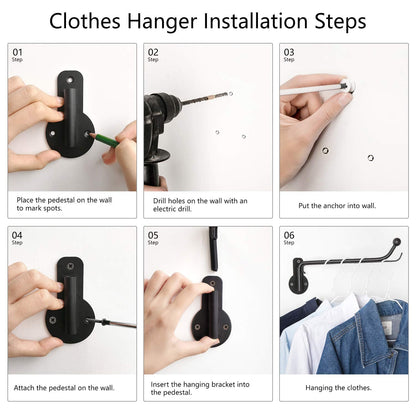 Mkono Wall Mounted Drying Rack Laundry Clothes Hanger with Swing Arm Space Saving Metal Hanging Valet Rod for Laundry Closet Organizer Bathroom Bedroom, 2 Pack, Black