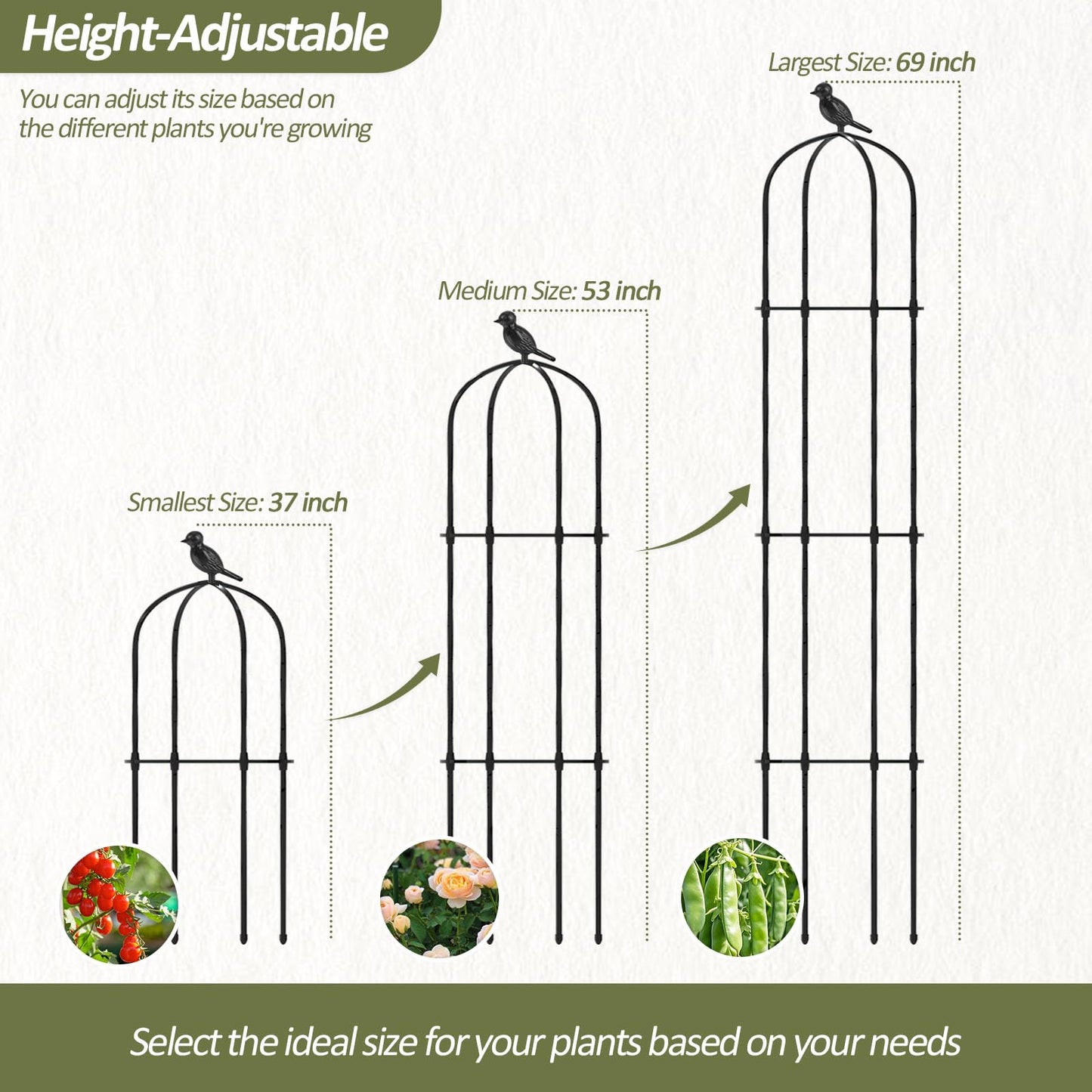 Trellume Garden Obelisk Trellis for Climbing Plants Outdoor - 69"(H), Rustproof Trellis with Adjustable Rings, Metal Plant Support for Potted Vines, Garden Trellis Use for Outdoor or Indoor(1 Pack)