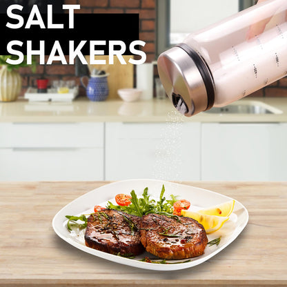 Yitexin 10 Oz Glass Salt and Pepper Shakers, Stainless Steel Spice Jars with 3 Adjustable Pour Holes Lid & Scale, Refillable Salt Shaker Dispenser Seasoning Containers for Kitchen Restaurants (2 Pcs)