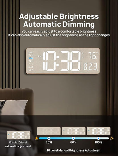 MASHI 2026 Upgrade Digital Wall Clock, 16" Large Display Digital Clock with Remote Control, Auto-Dimming Wall Clock with Night Light, DST, Date Week,Temp for Living Room, Gift for Elderly (Beige)