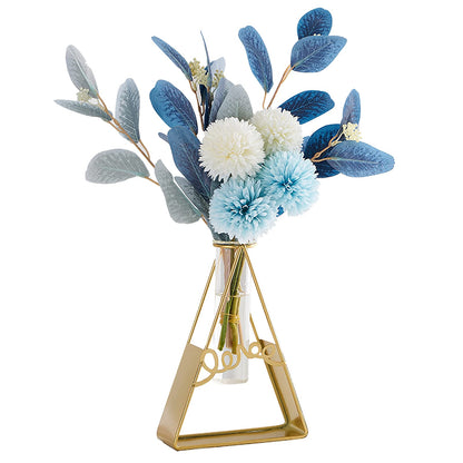 Glass Flower Vase with Metal Frame,Modern Creative Geometric Clear Vase for Flower Centerpieces Decorative,Desktop Hydroponics Vase Plant Terrarium for Home Office Decor (Gold Triangle)