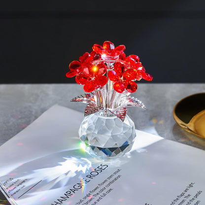 XLSJGYP Crystal Red Flower Decoration Glass Flowers Mother's Day Birthday Gifts for Women Girl Wife Girlfriend Daughter Ornament Bouquet Collectible for Valentine's Day Wedding (Red Flower 02)