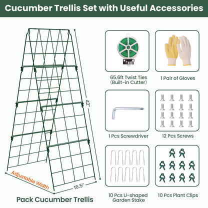 Cucumber Trellis, 48"x16" Adjustable A-Frame Trellis for Climbing Plants, Metal Foldable Upgraded Vegetable Trellis for Raised Bed, Support for Tomatoes, Squash, Zucchini, Vegetables & Flowers