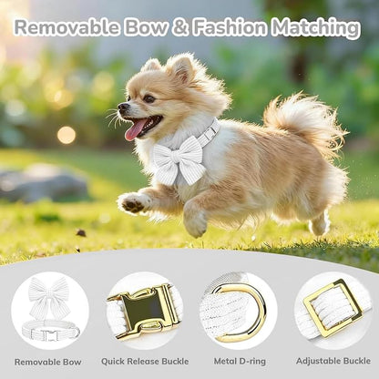 Small Dog Collar Harness and Leash Set with Bowtie, Adjustable Dog Harness Collar and Leash Set with Secure Metal Buckle, Breathable Cotton Adjustable Pet Puppy Harness, Easy Walk Harness, M(16-21")