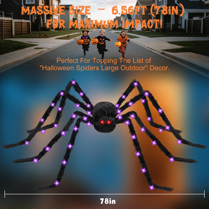 BUFANYU Halloween Decorations Giant Spider - Large Light Up Spider 78IN 44 Purple Lights & 2 Red Eyes, Bendable Metal Legs, 8 Light Modes - Halloween Decor for Outdoor Yard Party Haunted House