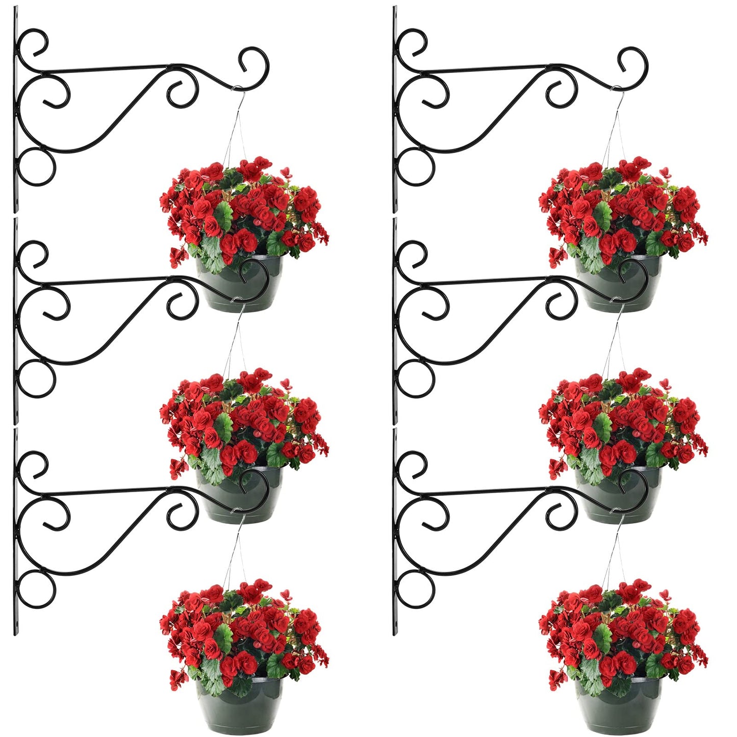 Fasmov 6 Pack Hanging Plant Brackets, 10" Sturdy Iron Wall Mount Flower Basket Hook Indoor Outdoor Bracket for Hanging Bird Feeders, Lanterns, Planters, Wind Chimes, Ornaments with Screws (Black)