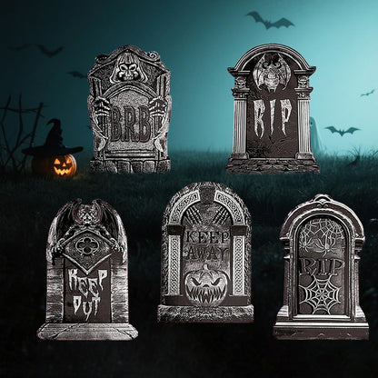 23.62in Halloween Tombstones Yard Sign, 5 PCS Large Tombstones Gravestone DIY Halloween Decor RIP Lawn Signs with Stakes, Outdoor Yard Decoration