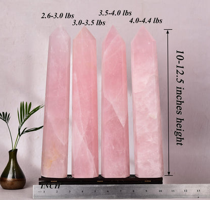 AMOYSTONE Large Healing Crystal Obelisk Tower Rose Quartz Point Wand Crystal Decor Reiki Gifts for Bignners 2.6-3.0 LBS