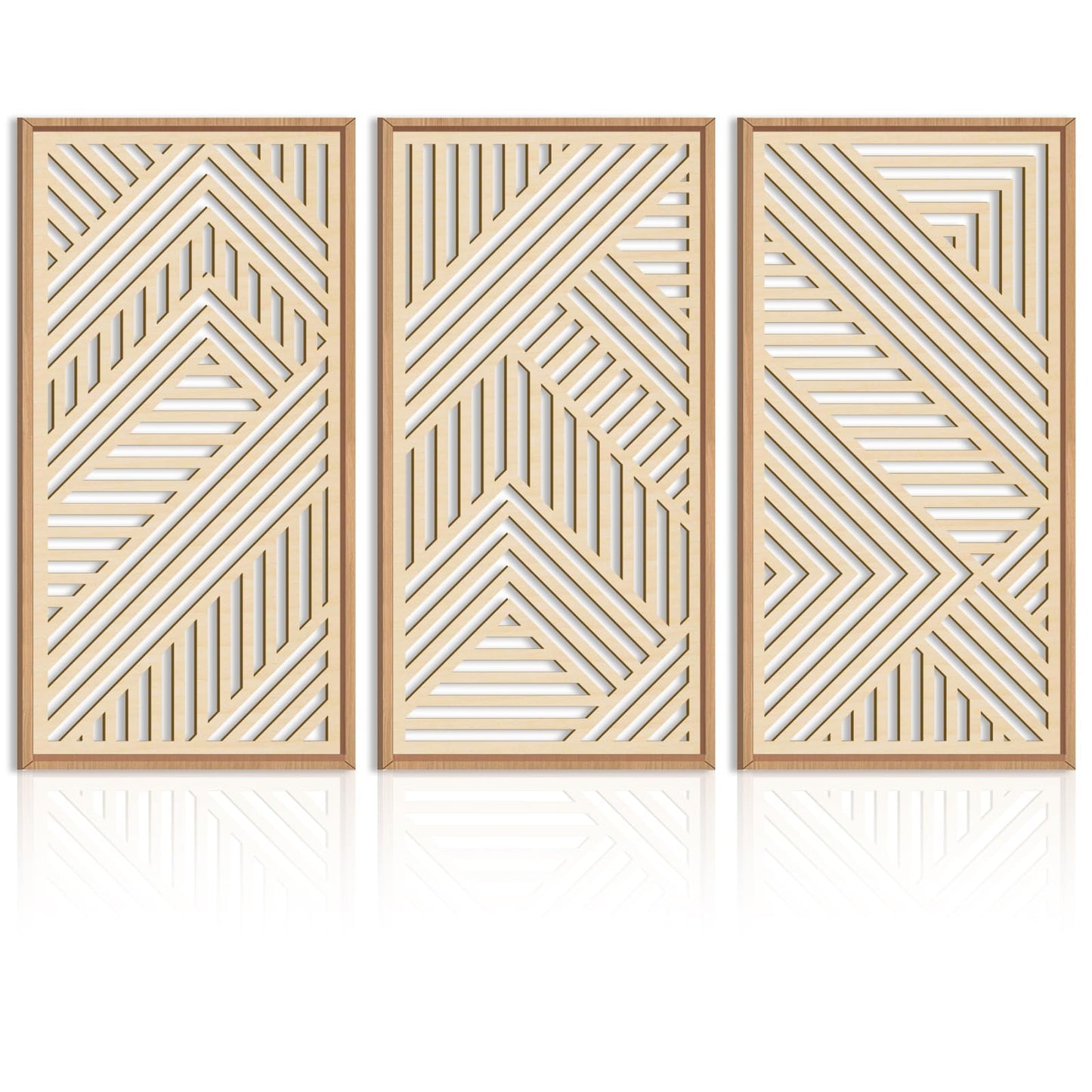 IARTTOP Large Boho Wooden Wall Art 16x32 Inch Framed Mid century Modern Wood Wall Decor Minimalist Modern Bohemian Decor for Dining Room Living Room Bedroom Set of 3