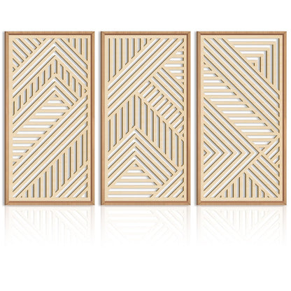IARTTOP Large Boho Wooden Wall Art 16x32 Inch Framed Mid century Modern Wood Wall Decor Minimalist Modern Bohemian Decor for Dining Room Living Room Bedroom Set of 3