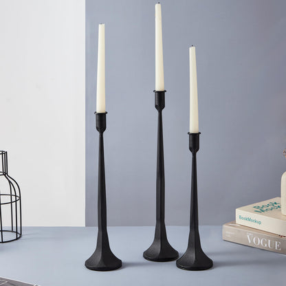 Denique Iron Taper Candle Holder Set of 3, Black Candlestick Holders 19.3”17” 14” Heightening Decorative Candle Stand Set for Wedding, Dining Table, Home Decoration (Black)