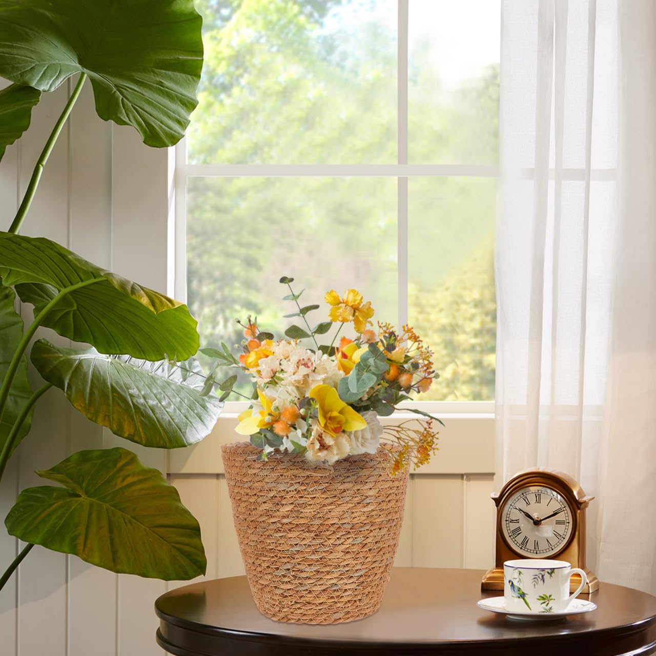 SUPVOX 2pcs Woven Plant Basket with Plastic Liner, Rattan Flower Pot Cover for Indoor Plants - Boho Farmhouse Home Decor
