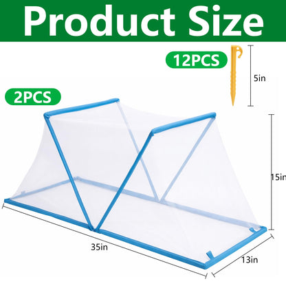 2 Pcs Foldable Garden Covers for Raised Beds, 35" x 13" x 15" Garden Bed Insect Bird Netting Plant Cover, Garden Rows Pest Barrier Plant Protector Mesh for Protecting Vegetables Fruits Flowers