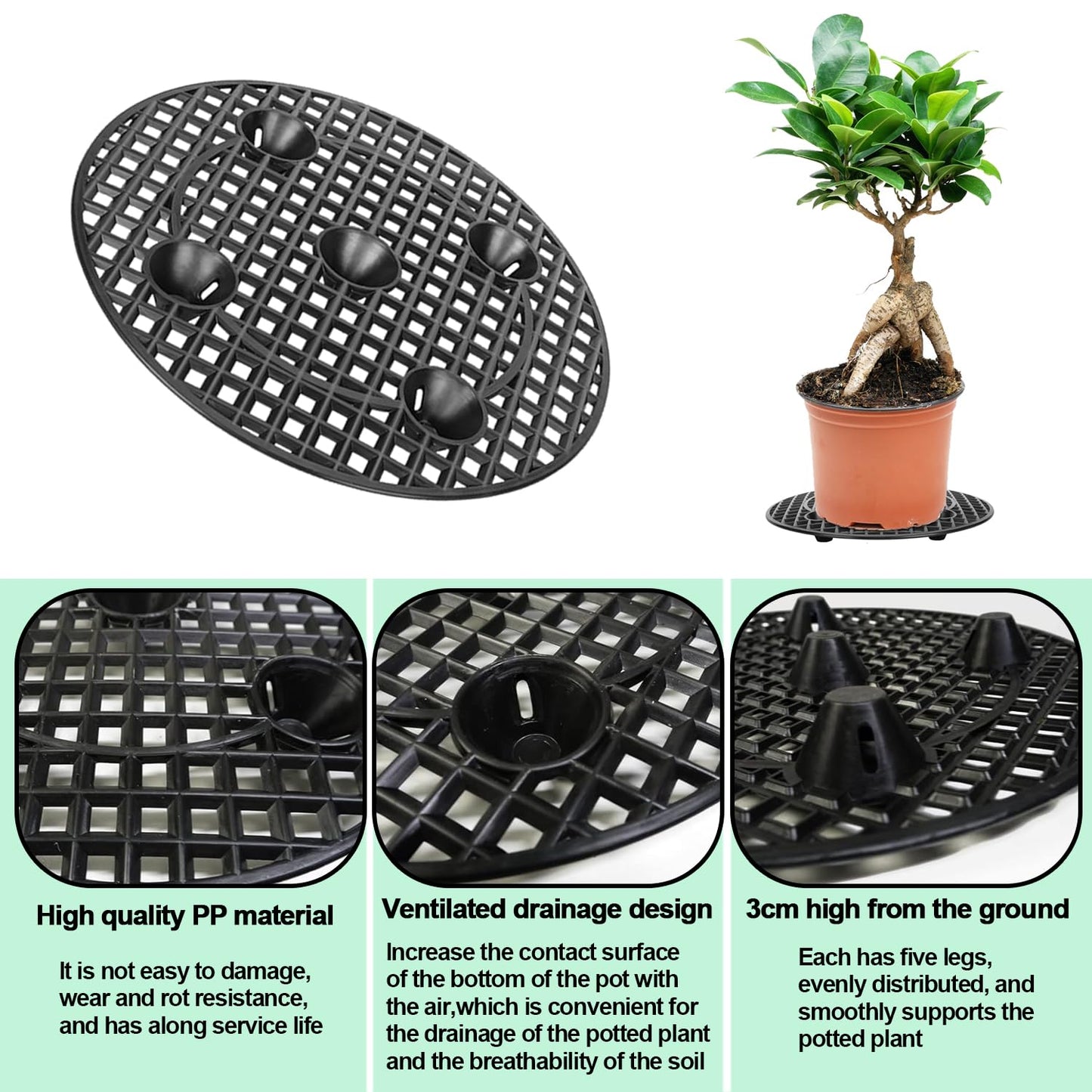 DUTWROY Plant Level Pot Elevator 12 Inch Plant Riser for Pots 10 Pieces Black Plant Stands to Prevent Rot and Damage Plant Runoff Tray for Indoor Outdoor Garden Flower, Patio and Deck Floor Protector