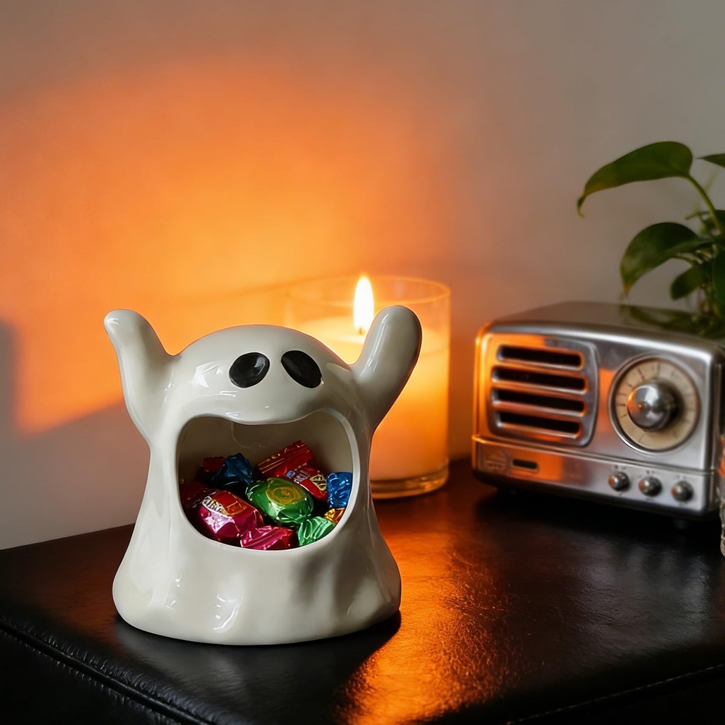 KISWIAR Ghost Shaped Ceramic Holder, Ghost Ceramic Candy Bowl, Halloween Candle Holder Cup, Multipurpose Tabletop Organizer for Party Home Office