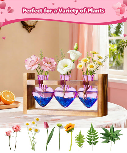 Nacome Plant Terrarium Propagation Stations: Mothers Day Gifts for Mom Plant Lovers Women Wife Daughter - 3 Bulb Glass Vase with Wooden Stand Tabletop for Hydroponics Home Garden Decor(Purple)