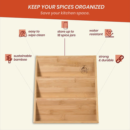 Pinnacle Cookery Bamboo Spice Rack Organizer for Countertop - Eco Friendly Seasoning Organizer 3-Tier Spice Shelf - Space Saving Wooden Spice Rack