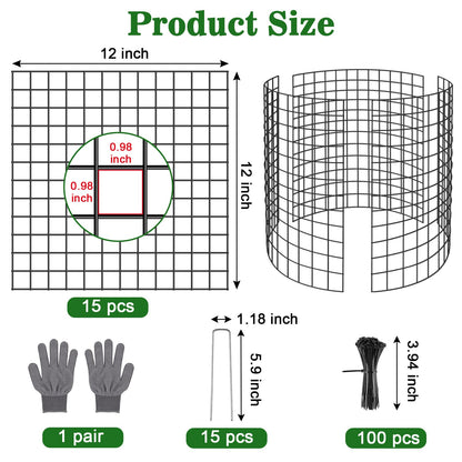 Aifanss Plant Protectors from Animals, 15pcs 12x12 Inch Metal Plant Cages for Garden Vegetables Protectors to Keep Chicken Bunny Squirrel Out, Wire Chicken Wire Cloche with Zip Ties and Stakes