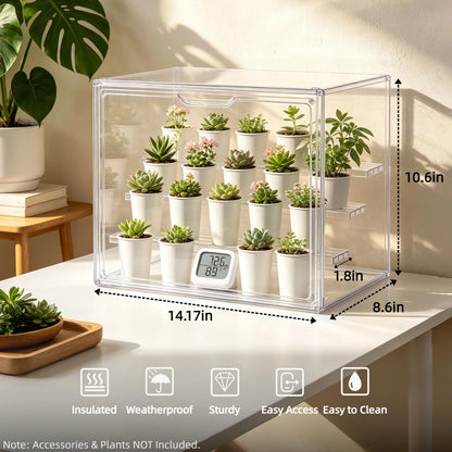 Clear Mini Greenhouse Indoor, Small Portable Tabletop Green House with Magnetic Door for Seed Starting, Plant Grow Warmer and Home Gardening Display