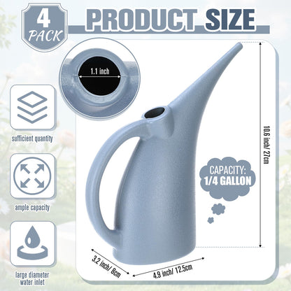 LemonRoad 4 Pack Small Indoor Watering Plant Can 1/4 Gallon Plastic Long Spout Indoor Outdoor Plant Watering Cans Bulk Pot, Precise Pour for Houseplants Succulents Garden Office Decor