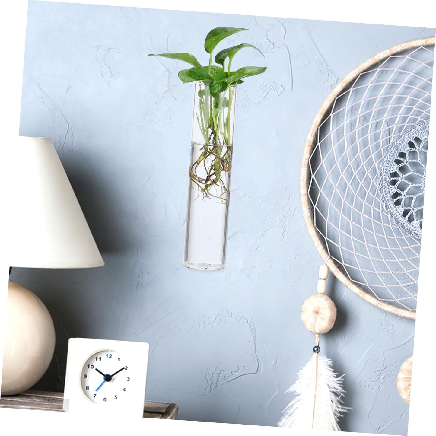 VANZACK 2pcs Cylinder Glass Wall Vases Hanging Terrarium Planters for Indoor Plants Easy to Install Propagation Stations for Home and Office Decor