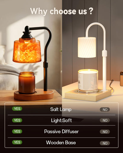 CaHomet 3-in-1 Candle Warmer Lamp with Timer Dimmable, Himalayan Salt Lamp & Passive Diffuser, Gifts for Women, House Warming Gifts, Wax Melt Warmer for Jar Candles (Black)