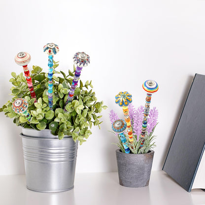 Silipull 255 Pcs 14 Inch Garden Stakes Decorative Ceramic Mushroom and Pumpkin Round Beaded Garden Stakes Decor Fairy Sticks for Indoor Outdoor Yard Lawn Pathway Patio Decoration