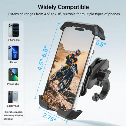 SEAJIC Motorcycle Phone Mount with Vibration Dampener & Security Lock, 720° Adjustable Bike Phone Holder Handlebar, Anti-Theft Motorcycle Phone Holder for iPhone 17/16/15/14/13 Series, 4.5-6.8" Phones