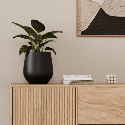 KUTE NEST 12.5" H x 11.4" D Premium Corso Fiberstone Round Tapered Planter with Drainage Hole, Weather Resistant for Indoor and Outdoor Use, Included 2 Extra Coco Mats (Black, 9" Pot Opening)