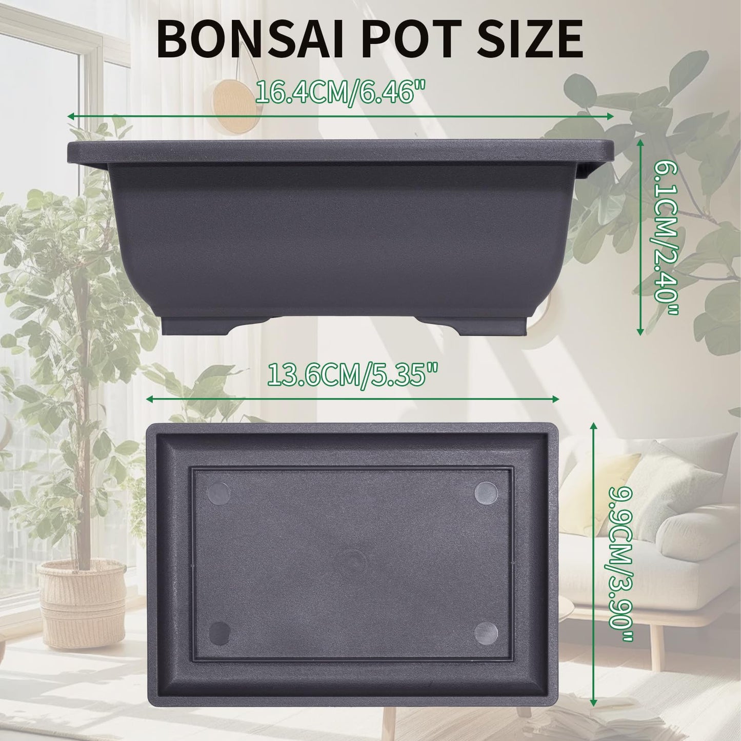 Little pot friend Bonsai Pots, Plastic Bonsai Tree Pots, Bonsai pots with Humidity Tray and Drainage, Suitable for Growing Potted Plants in Both Indoor and Outdoor Gardens (Rectangle, 3pcs-6.5")